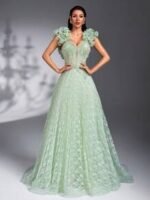 SD3190 Spring Green Handmade Applique Flared Gown - Image 5