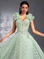 SD3190 Spring Green Handmade Applique Flared Gown - Image 11