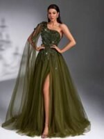 SD3169 Luxe Olive One-Shoulder Sequin Gown - Image 9