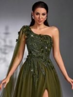 SD3169 Luxe Olive One-Shoulder Sequin Gown - Image 5