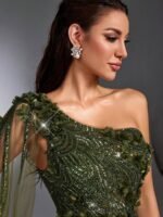 SD3169 Luxe Olive One-Shoulder Sequin Gown