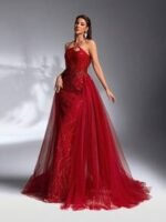 SD3185 Luxury Red Asymmetrical Trailing Gown - Image 6