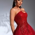 SD3185 Luxury Red Asymmetrical Trailing Gown