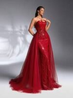 SD3185 Luxury Red Asymmetrical Trailing Gown - Image 5