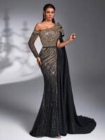 SD3182 Luxe Sequin Chiffon Flare-Sleeve Gown - Image 5