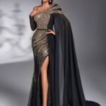 SD3182 Luxe Sequin Chiffon Flare-Sleeve Gown
