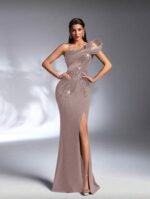 SD 3168 One-Shoulder Sequin Mermaid Evening Gown – Thigh-High Slit - Image 9