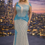 SD3262 Turquoise Embellished Illusion Neck Mermaid Evening Gown – Luxury Beaded Formal Dress UK