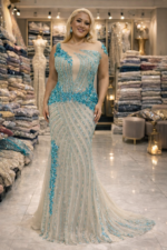 SD3262 Turquoise Embellished Illusion Neck Mermaid Evening Gown – Luxury Beaded Formal Dress UK - Image 4