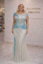 SD3262 Turquoise Embellished Illusion Neck Mermaid Evening Gown – Luxury Beaded Formal Dress UK - Image 3