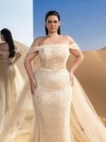 SD3289 Off-Shoulder Mermaid Gown With Flowing Side Ribbons