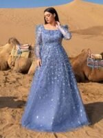 SD3282 Lace-Up Back Beaded Sequin Embellished Gown - Image 3