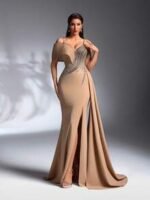 SD3265 Rhinestone Strap Pearl & Sequin High Slit Gown - Image 15
