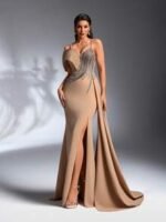 SD3265 Rhinestone Strap Pearl & Sequin High Slit Gown - Image 16
