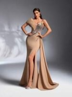 SD3265 Rhinestone Strap Pearl & Sequin High Slit Gown - Image 21