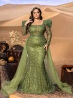 SD3286 Square-Neck Long-Sleeve Fish-Tail Gown - Image 11