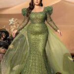 SD3286 Square-Neck Long-Sleeve Fish-Tail Gown