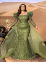 SD3286 Square-Neck Long-Sleeve Fish-Tail Gown - Image 6