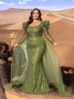SD3286 Square-Neck Long-Sleeve Fish-Tail Gown - Image 9
