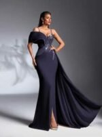 SD3265 Rhinestone Strap Pearl & Sequin High Slit Gown - Image 5