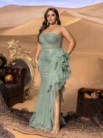 SD3285 Strapless Sequin Gown With Front Ruffled Cascade - Image 4