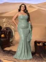 SD3285 Strapless Sequin Gown With Front Ruffled Cascade - Image 3