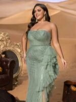 SD3285 Strapless Sequin Gown With Front Ruffled Cascade - Image 6