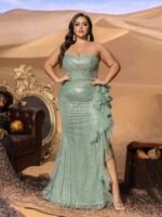 SD3285 Strapless Sequin Gown With Front Ruffled Cascade - Image 9