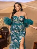 SD3279 Floral Beaded Mermaid Gown With Mesh Ruffle Sleeves - Image 7