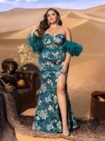 SD3279 Floral Beaded Mermaid Gown With Mesh Ruffle Sleeves - Image 2