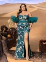 SD3279 Floral Beaded Mermaid Gown With Mesh Ruffle Sleeves - Image 6