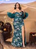 SD3279 Floral Beaded Mermaid Gown With Mesh Ruffle Sleeves - Image 3