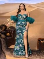 SD3279 Floral Beaded Mermaid Gown With Mesh Ruffle Sleeves - Image 9