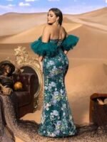 SD3279 Floral Beaded Mermaid Gown With Mesh Ruffle Sleeves - Image 8