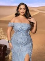 SD3281 One-Shoulder Floral Applique Mermaid Gown - Image 8