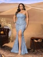 SD3281 One-Shoulder Floral Applique Mermaid Gown - Image 5