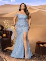 SD3281 One-Shoulder Floral Applique Mermaid Gown - Image 6