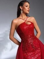 SD3273 Asymmetrical Beaded Embroidery Trailing Gown - Image 4