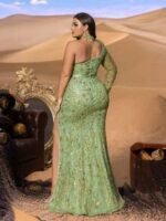 SD3284 One-Shoulder Beaded Gown With Sheer Tulle Sleeves - Image 8