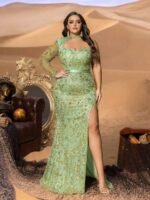 SD3284 One-Shoulder Beaded Gown With Sheer Tulle Sleeves - Image 2