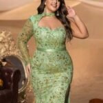 SD3284 One-Shoulder Beaded Gown With Sheer Tulle Sleeves