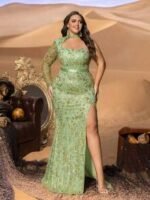 SD3284 One-Shoulder Beaded Gown With Sheer Tulle Sleeves - Image 5