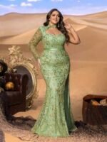 SD3284 One-Shoulder Beaded Gown With Sheer Tulle Sleeves - Image 3