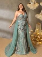SD3280 Emerald Beaded Off-Shoulder Tulle Overlay Gown - Image 2