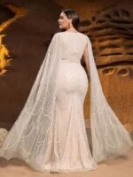 SD3288 Beaded V-Neck Mermaid Gown With Floor-Length Sleeves - Image 8