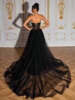 SD3274 3D Shaped Beaded Black High-Slit Gown - Image 8