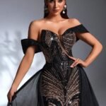 SD3271 Black & Gold Pearl Sequin Trailing Gown