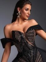 SD3271 Black & Gold Pearl Sequin Trailing Gown - Image 10