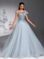 SD3276 Asymmetrical Beaded Tulle Maxi Gown - Image 8