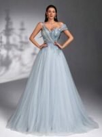 SD3276 Asymmetrical Beaded Tulle Maxi Gown - Image 4